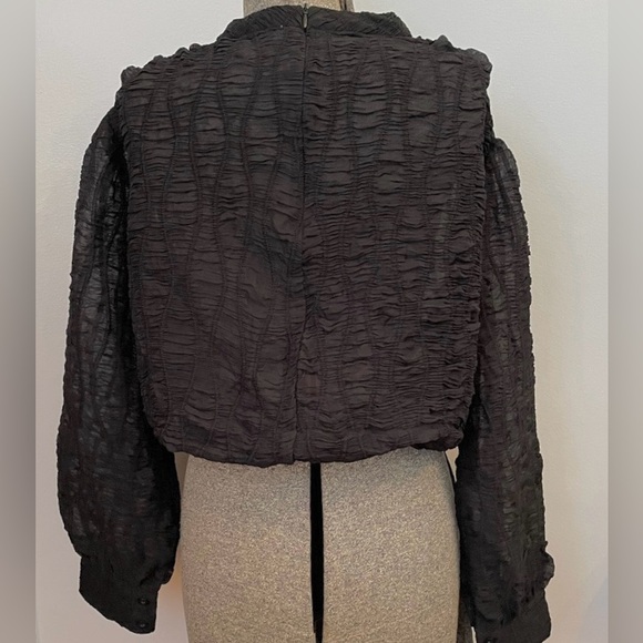 LaLavon Semi Shear Textured Ruched Elastic Waist  Feminine Blouse  Sz Medium - Picture 4 of 15